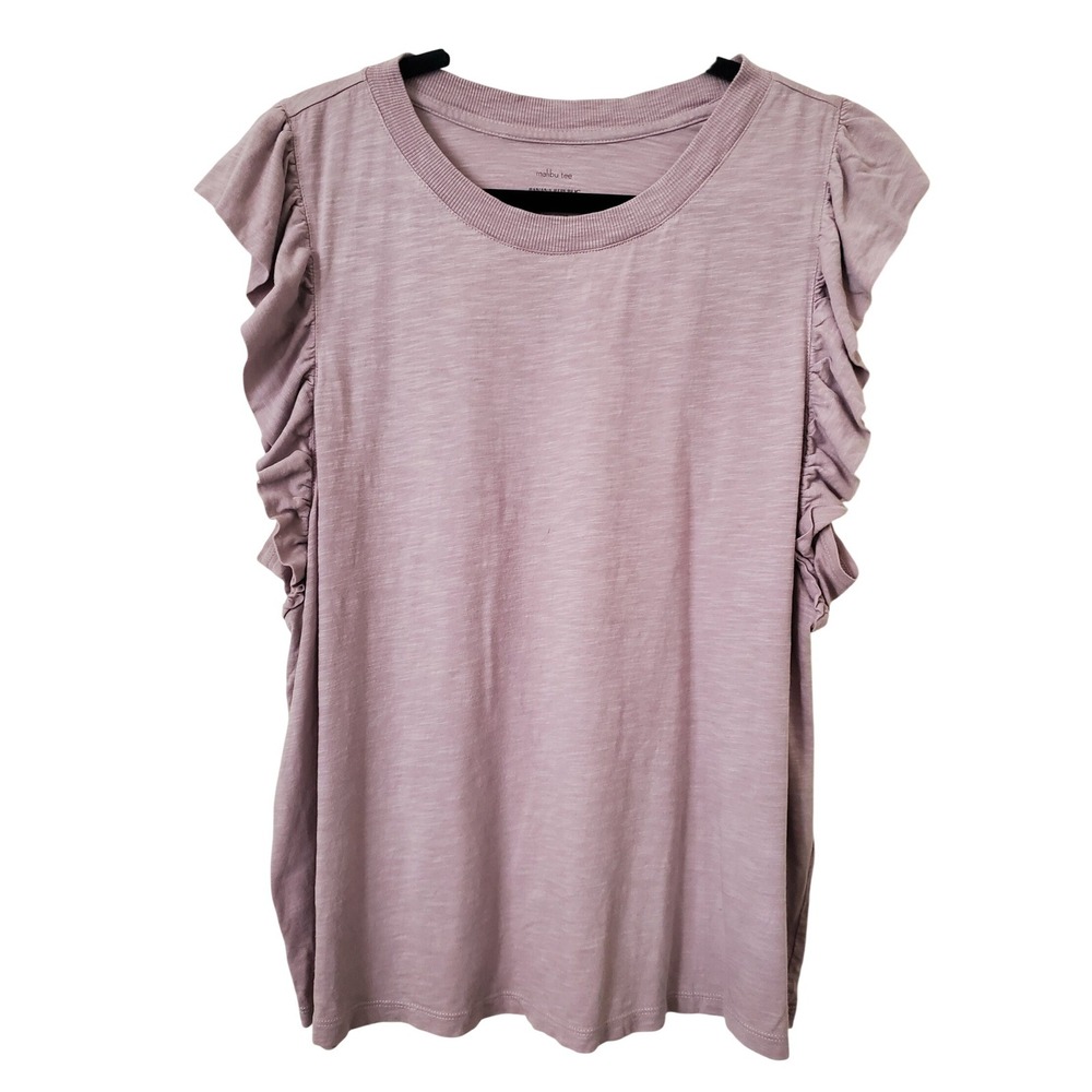 Banana Republic Malibu Tee Grey Violet Ruffle‎ Sleeve TShirt XL Cotton Modal